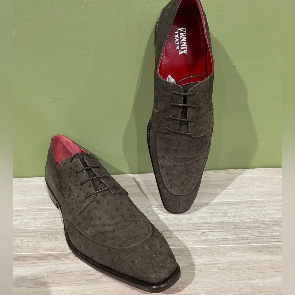 Finnex Italy dress shoes genuine ostrich brown Oxford